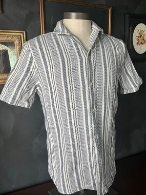 Men's Casual Short-Sleeve Striped Button-Down Shirt - Blue & White
